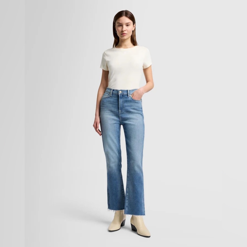 7 FOR ALL MANKIND Kick Flare Jeans | Size 25 | High Rise Cropped Raw Hem